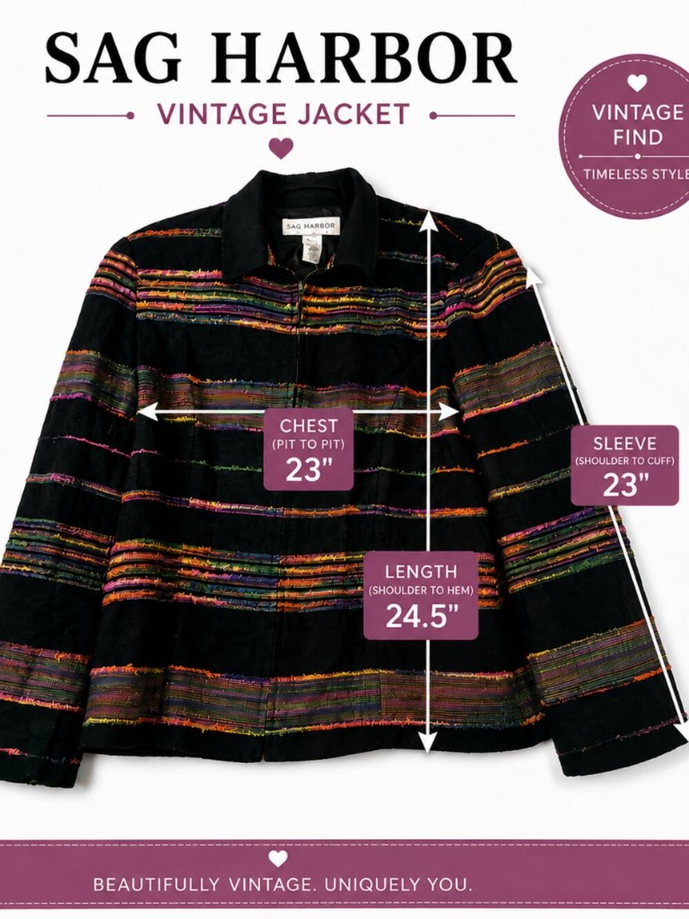 Vintage Sag Harbor Women’s Jacket Size 16 Black Textured Stripe Zip Front Blazer - Picture 4 of 6